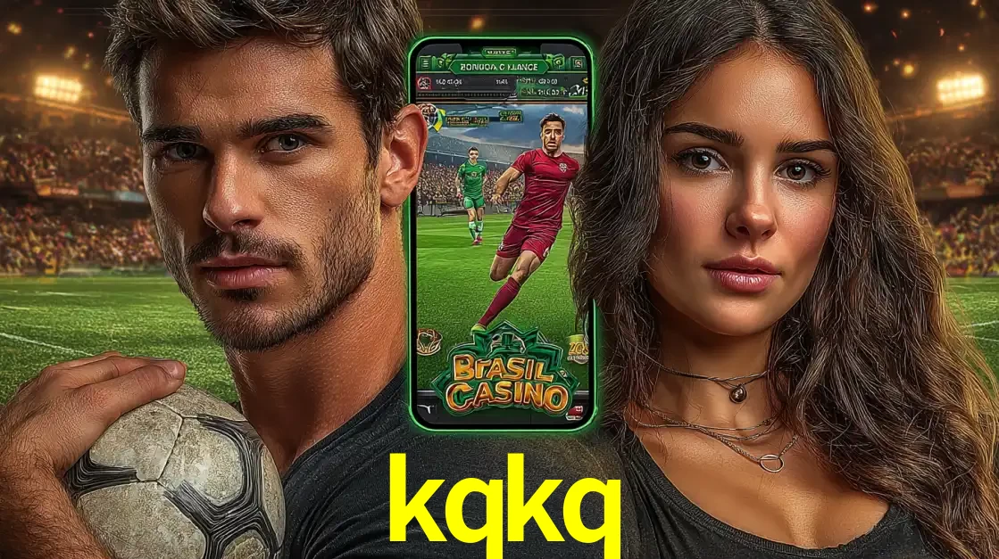 Homem segurando uma bola de futebol e uma mulher ao lado de um smartphone exibindo o jogo de apostas esportivas da kqkq. Faça seu palpite no cassino online.